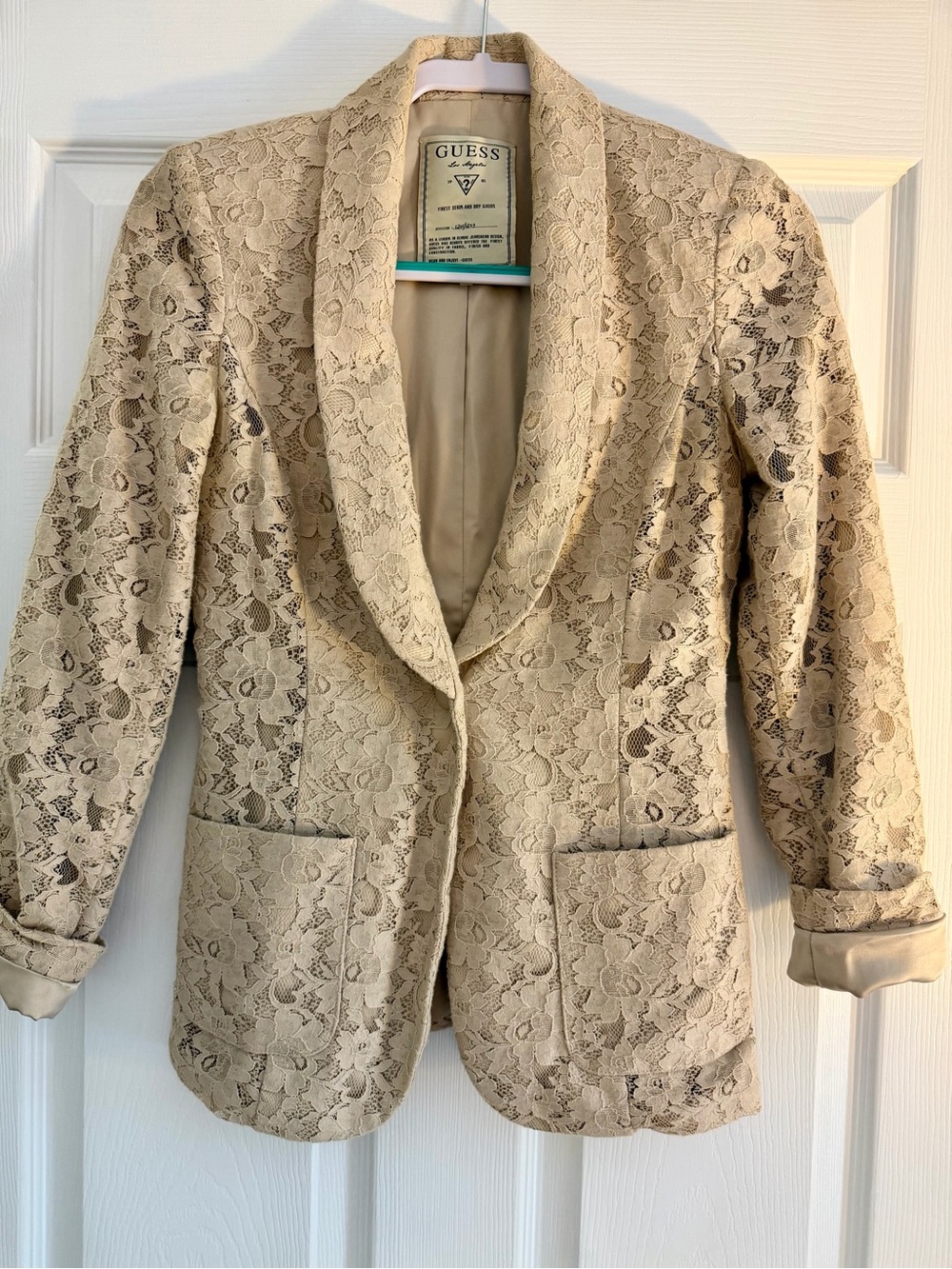 GUESS Beige Lace Shawl-Collar Blazer